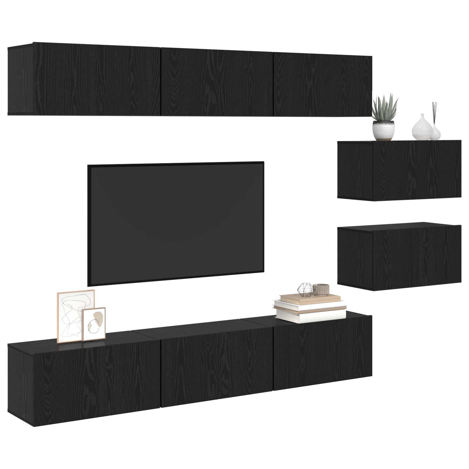 TV-kast met opslag met de deur 8 pcs Zwart eiken 60 x 30 x 30.5 cm