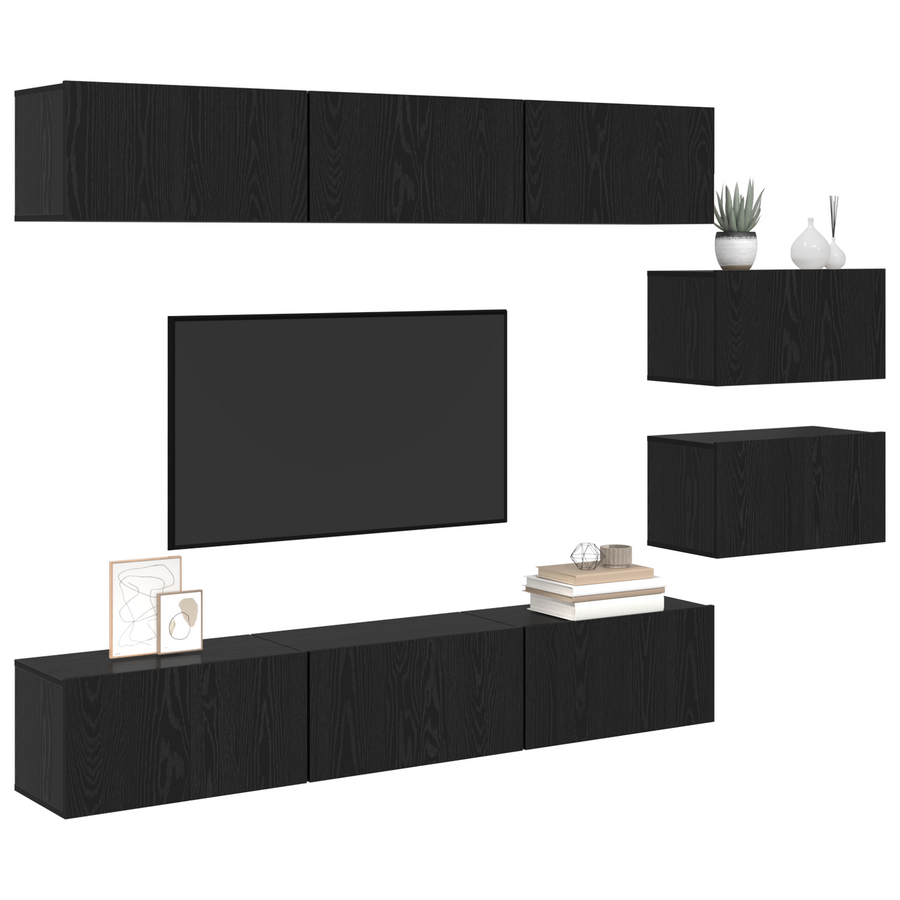 TV-kast met opslag met de deur 8 pcs Zwart eiken 60 x 30 x 30.5 cm