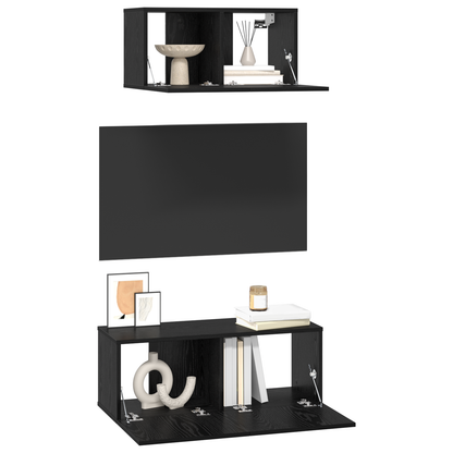 TV Kast Anders met opslag met de deur 2 pcs Zwart eiken 80 x 30 x 30 cm