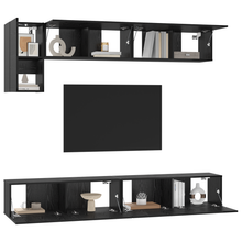 Tv-meubelset met plank met opslag met de deur 5 pcs Zwart Eiken