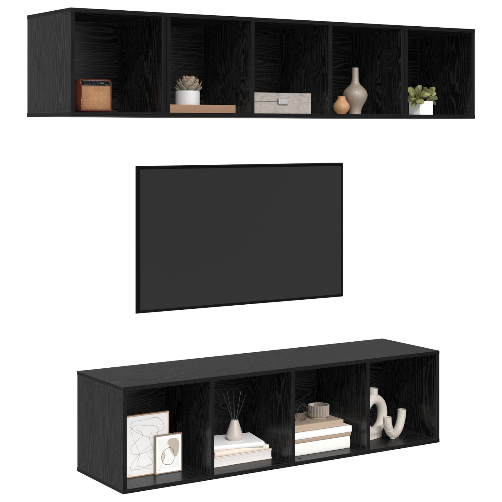 Tv-meubelset 4 pcs Zwart eiken 37 x 37 x 142.5 cm Bewerkt hout