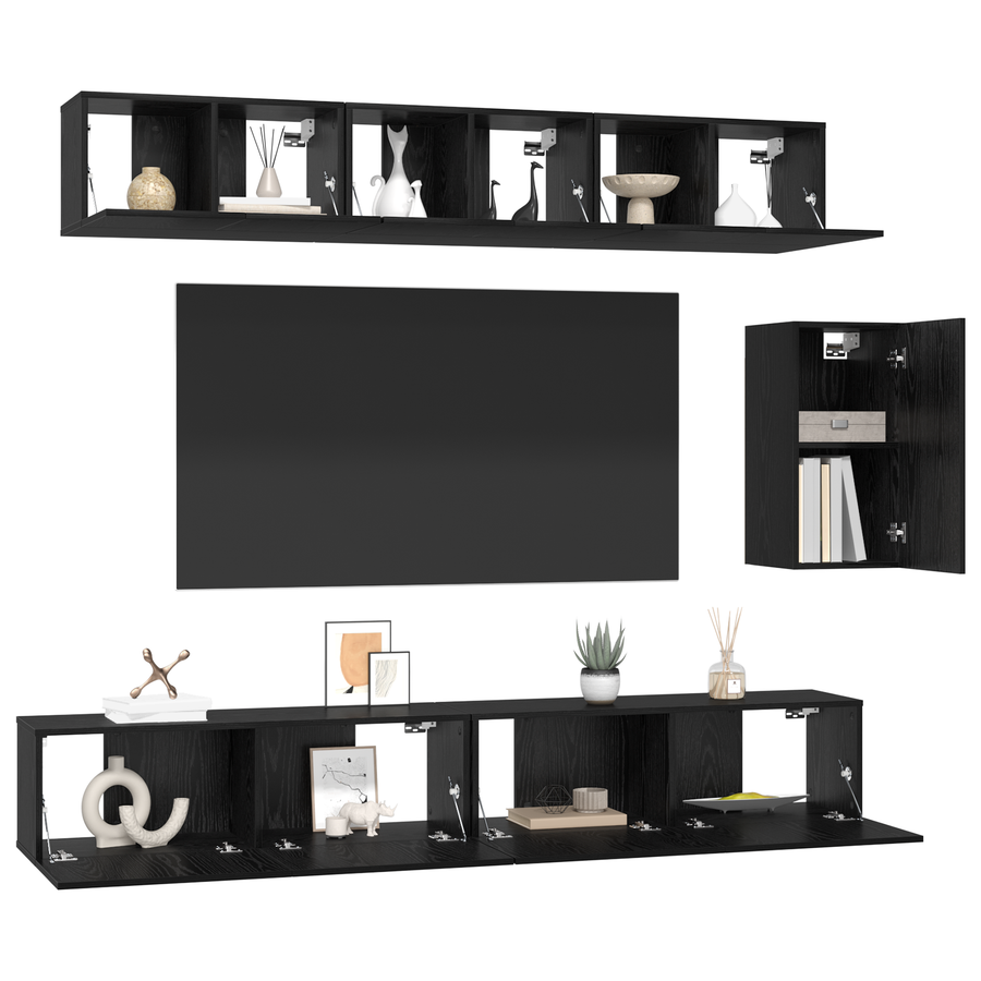 Tv-meubelset 6 pcs Zwart eiken 100 x 30 x 30 cm Bewerkt hout