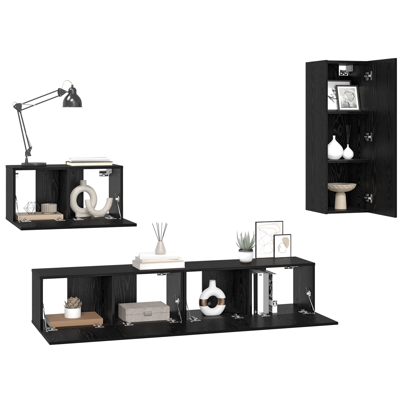 Wand TV Kast met plank Anders met opslag met de deur 4 pcs Zwart eiken