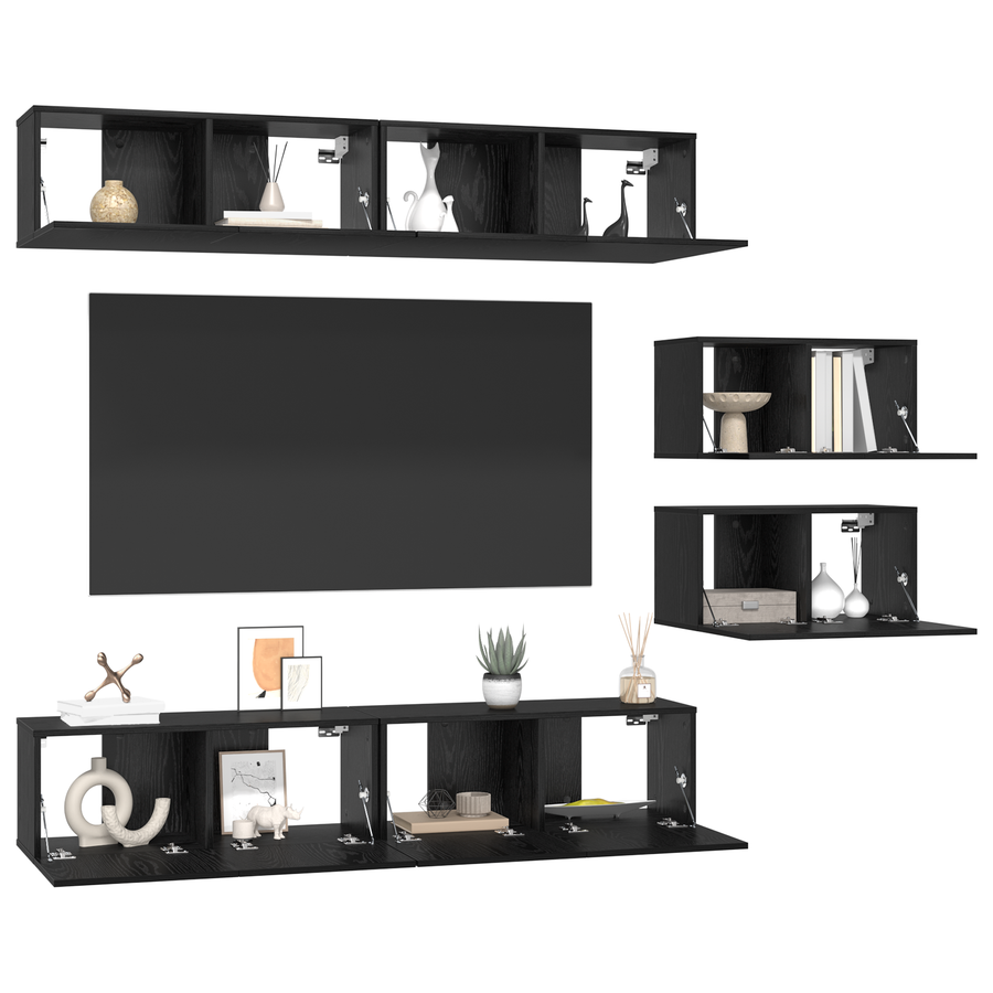 TV-kast met opslag met de deur 6 pcs Zwart eiken 80 x 30 x 30.5 cm