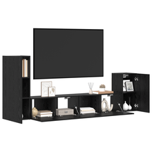 Wand TV Kast met plank met opslag met de deur 4 pcs Zwart eiken Bewerkt hout