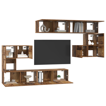 Tv-meubelset 8 pcs Oude hout Medium 30.5 x 30 x 30 cm