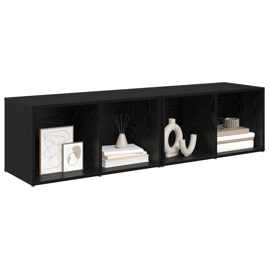 Tv-meubelset 2 pcs Zwart Eiken 37 x 35 x 107 cm Bewerkt hout
