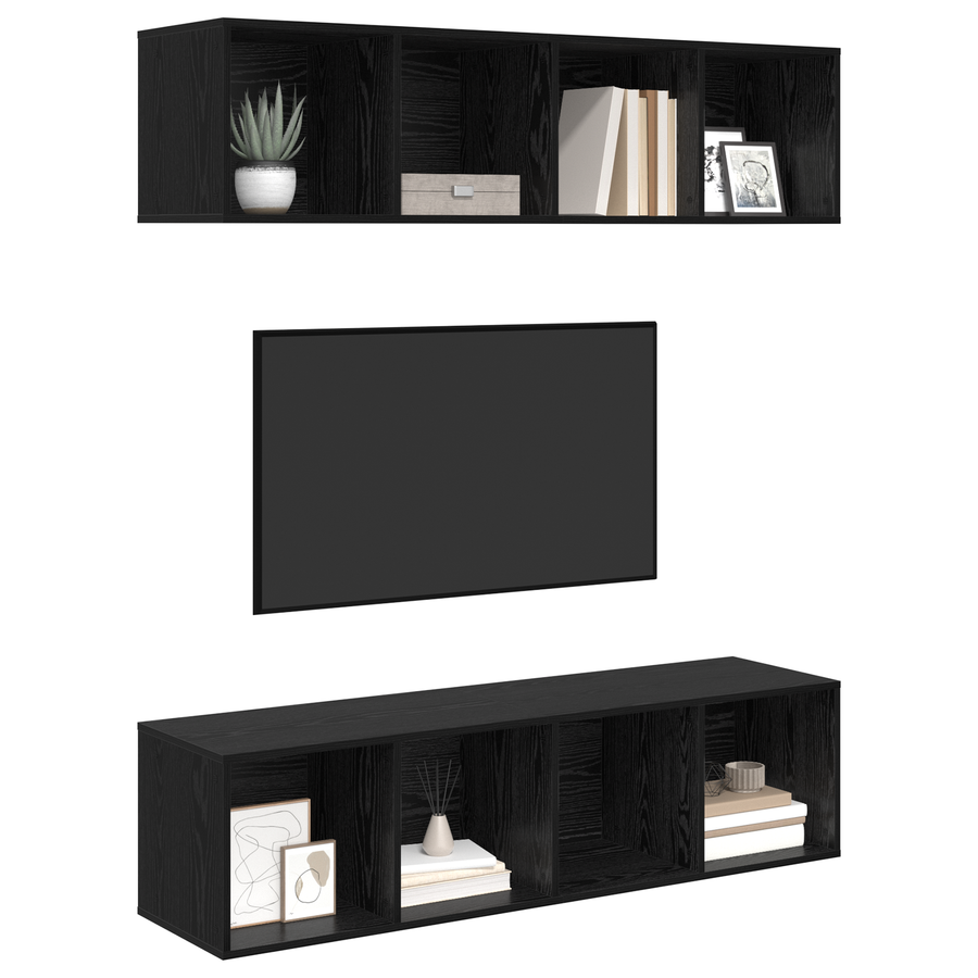 Tv-meubelset 2 pcs Zwart eiken 37 x 37 x 142.5 cm Bewerkt hout