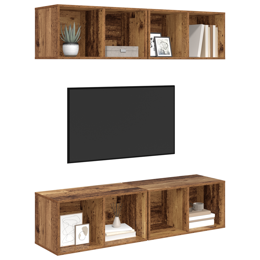 Wand TV Kast 4 pcs Oud hout 37 x 37 x 72 cm Bewerkt hout