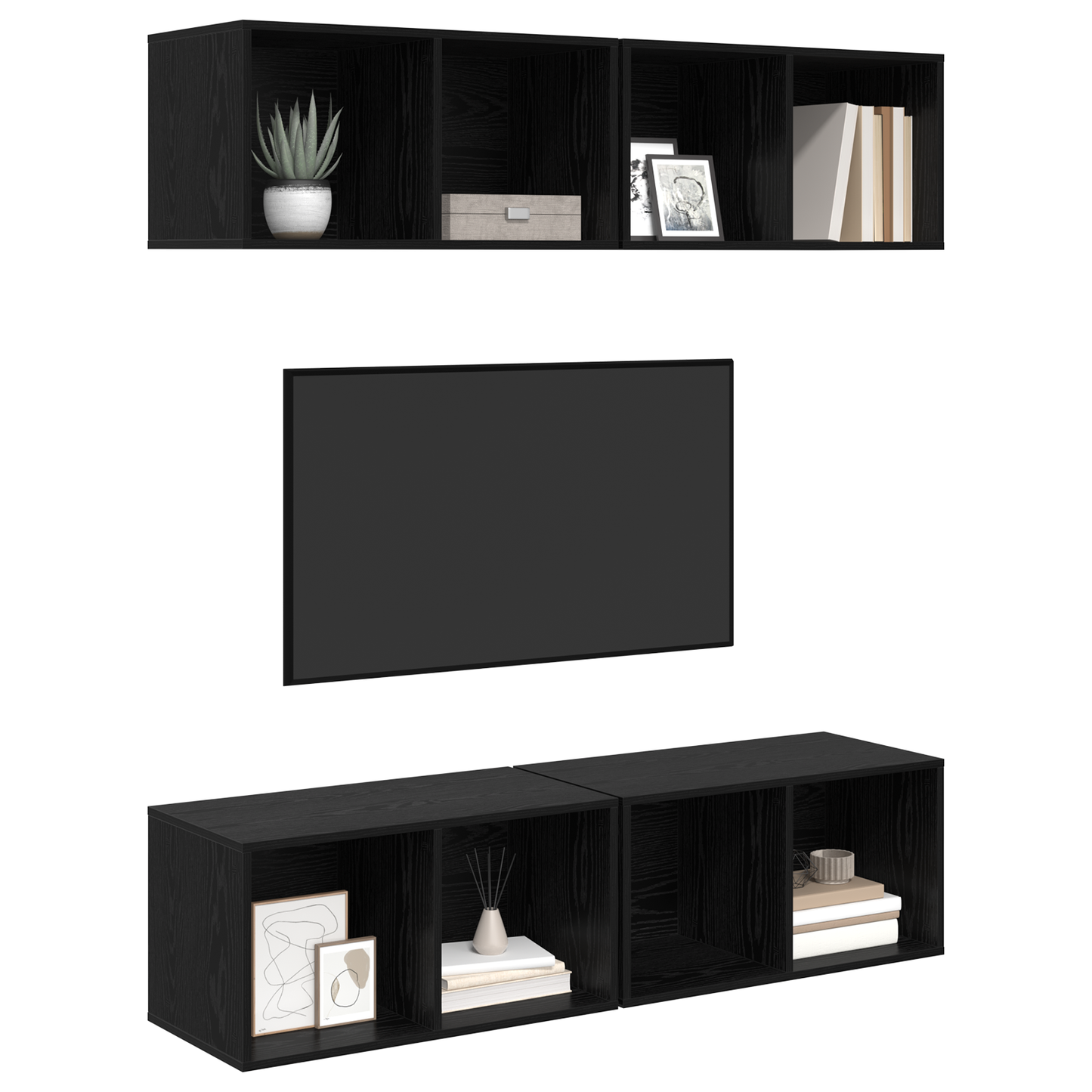 Wand TV Kast 4 pcs Zwart eiken 37 x 37 x 72 cm Bewerkt hout