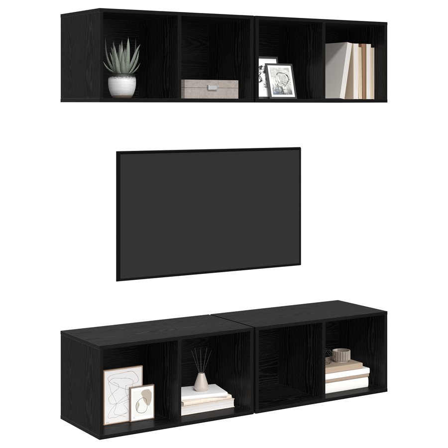 Wand TV Kast 4 pcs Zwart eiken 37 x 37 x 72 cm Bewerkt hout