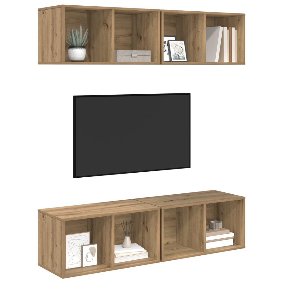 Wand TV Kast 4 pcs artisanaal eikenkleurig 37 x 37 x 72 cm