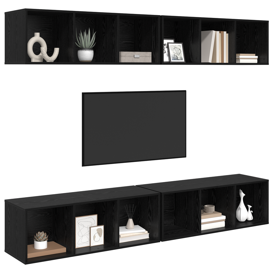 Wand TV Kast met plank met opslag 4 pcs Zwart eiken 37 x 37 x 107.5 cm