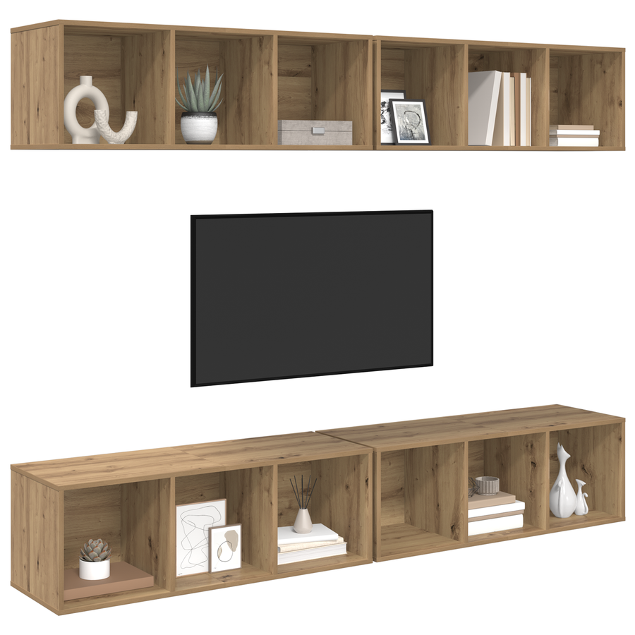 Wand TV Kast 4 pcs artisanaal eikenkleurig 37 x 37 x 107.5 cm