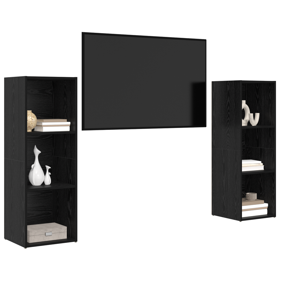Tv-meubelset 2 pcs Zwart eiken 107 x 35 x 37 cm Bewerkt hout