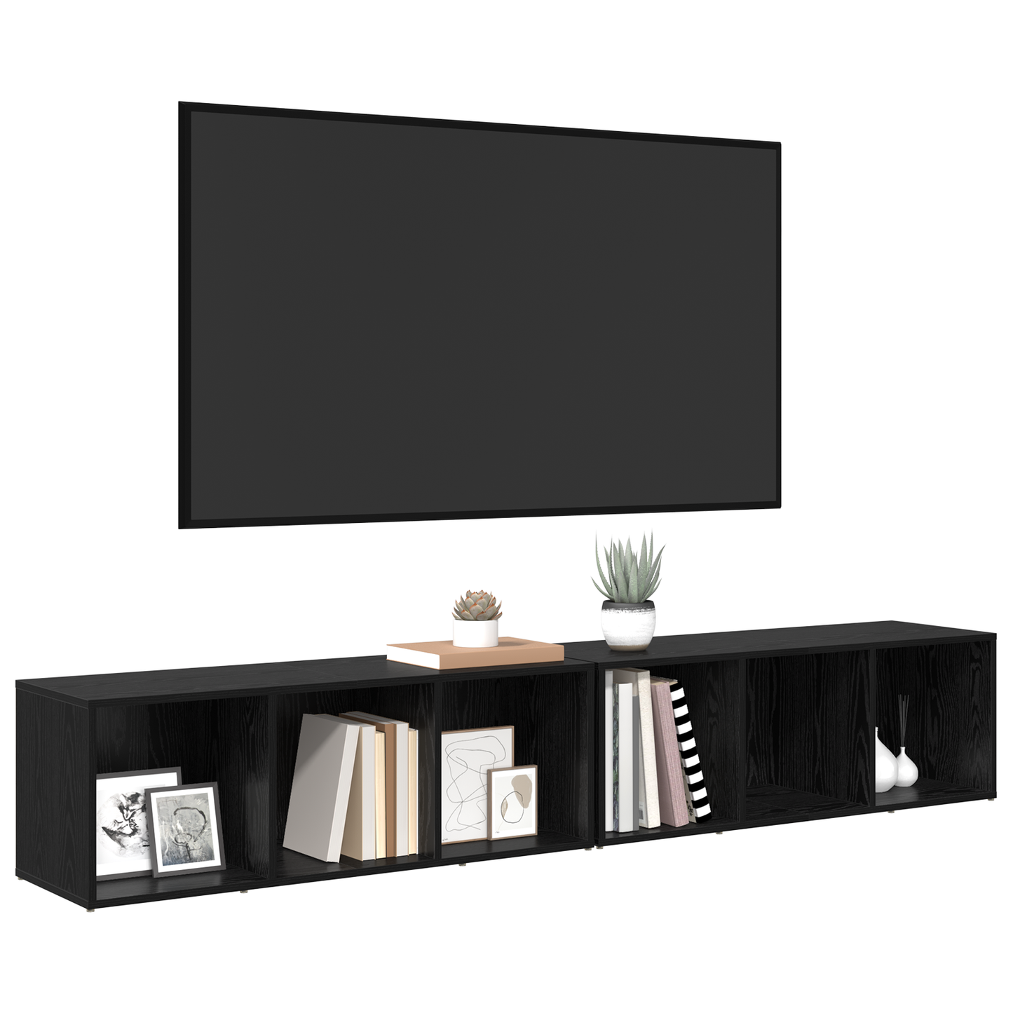 Tv-meubelset 2 pcs Zwart Eiken 37 x 35 x 107 cm Bewerkt hout