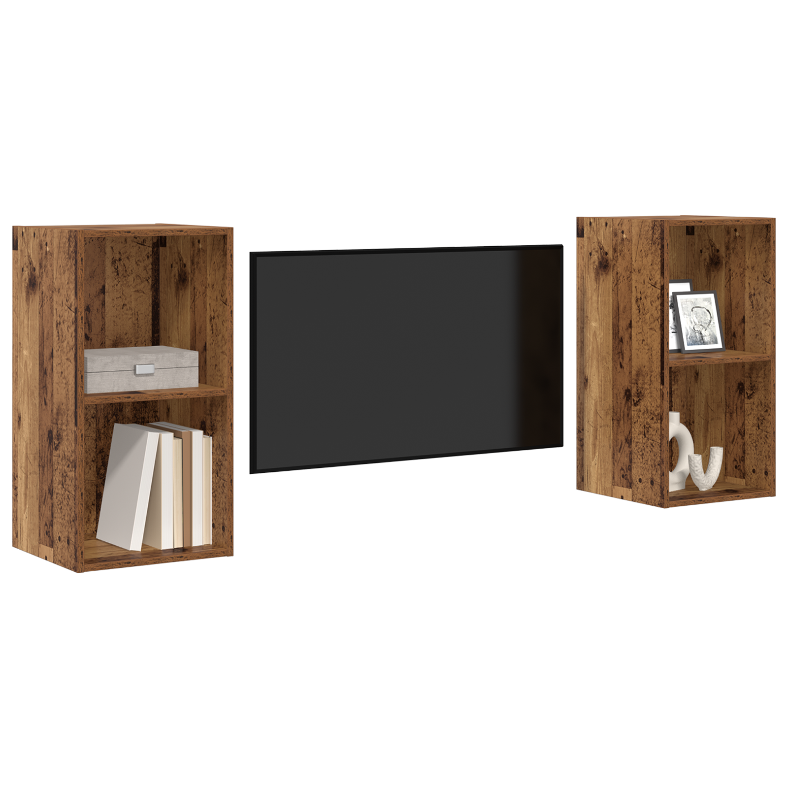 Wand TV Kast 2 pcs Oude hout 37 x 37 x 72 cm Bewerkt hout