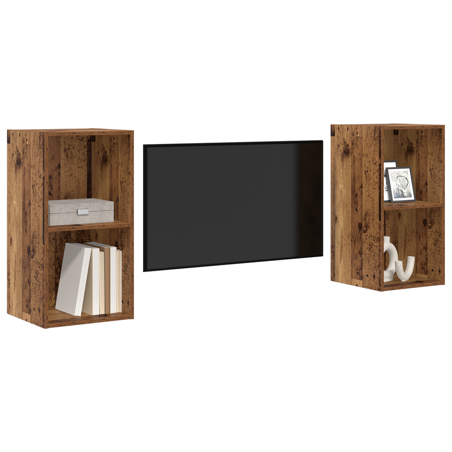 Wand TV Kast 2 pcs Oude hout 37 x 37 x 72 cm Bewerkt hout