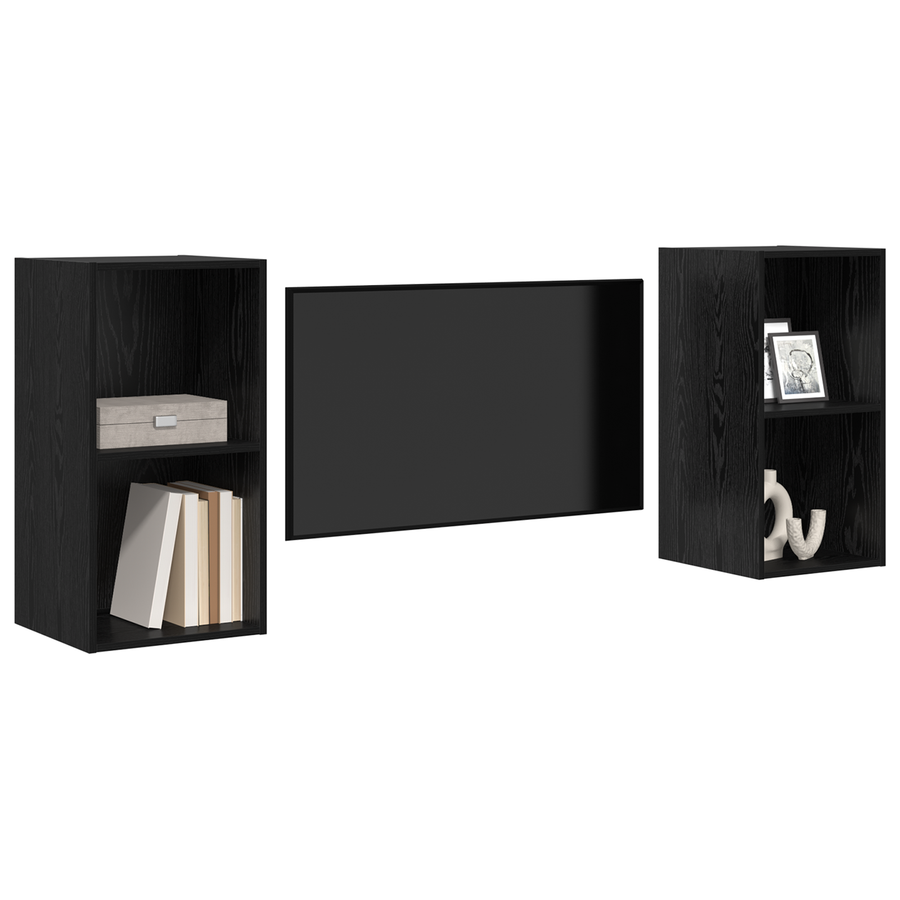 Wand TV Kast 2 pcs Zwart eiken 37 x 37 x 72 cm Bewerkt hout