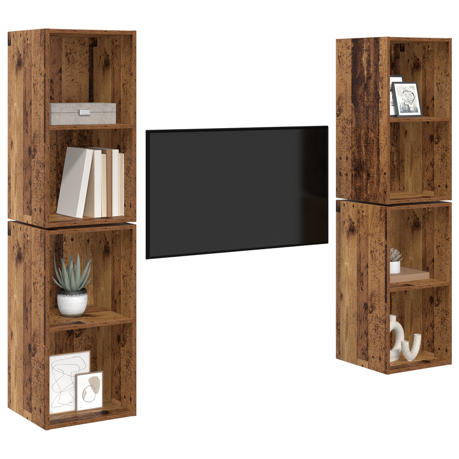 Wand TV Kast 4 pcs Oude hout 37 x 37 x 72 cm Bewerkt hout