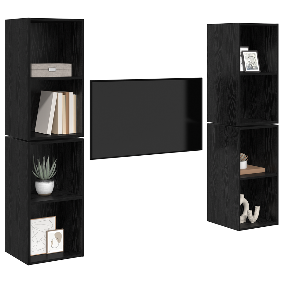 Wand TV Kast 4 pcs Zwart eiken 37 x 37 x 72 cm Bewerkt hout
