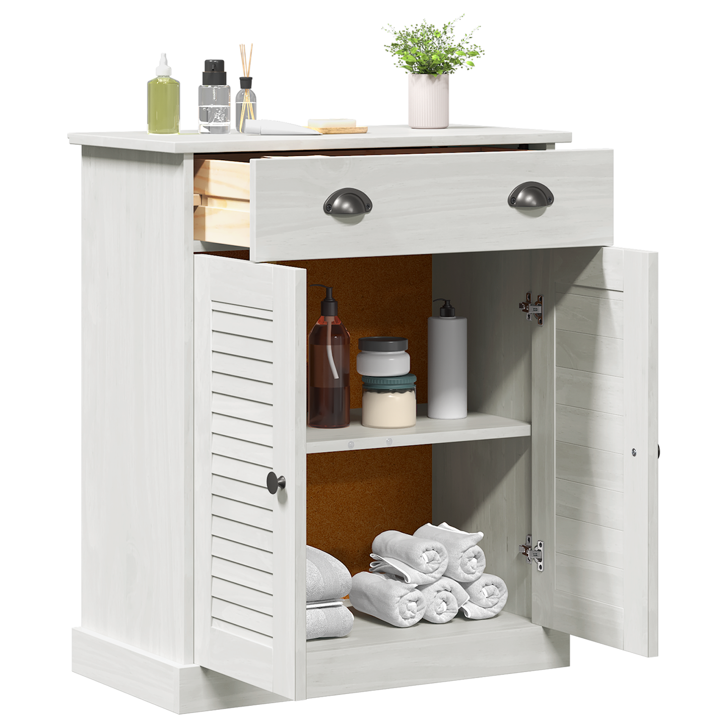 Badkamer Kast met opslag Wit 68 x 34 x 80 cm Massief grenenhout