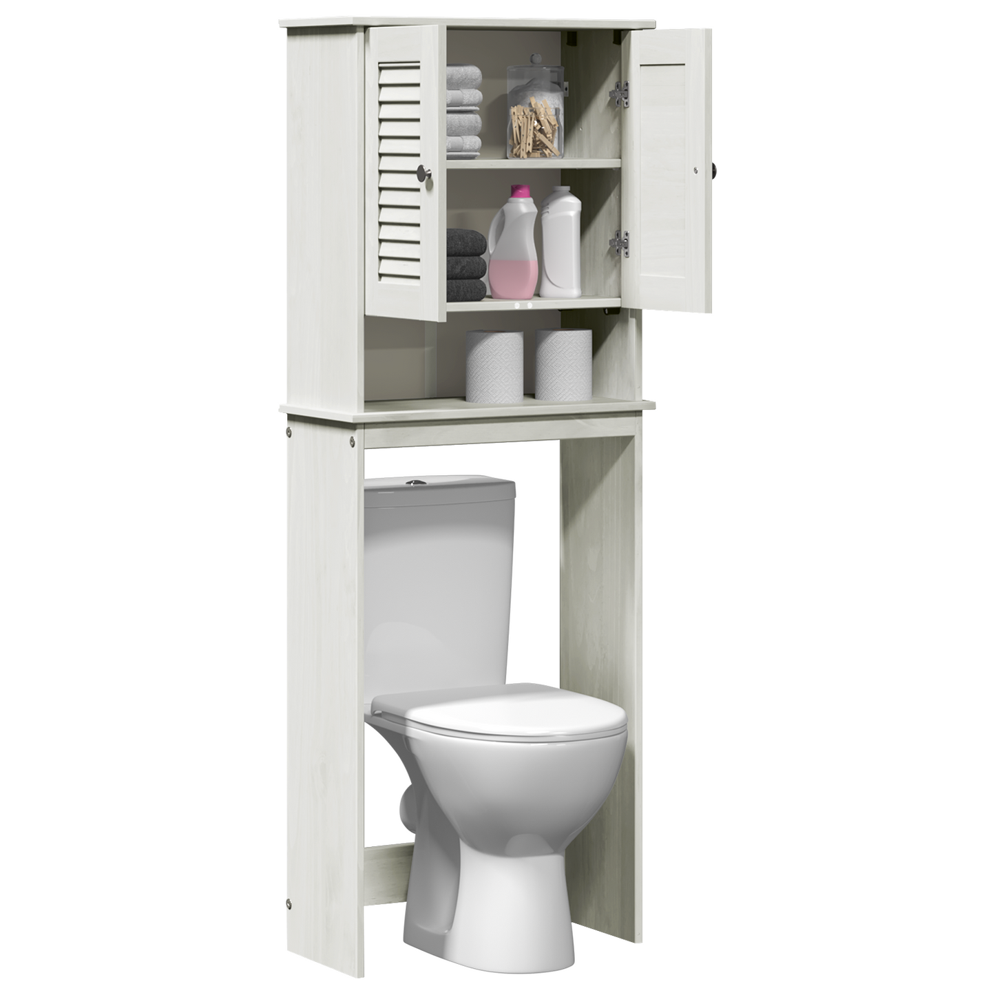 Toiletkast met plank met opslag met de deur Wit 60 x 27 x 161 cm Massief grenenhout