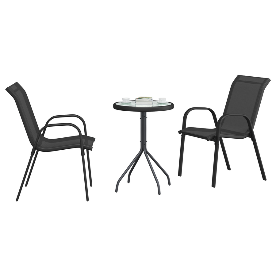 3-delige bistroset voor in de tuin - zwart textileen en staal