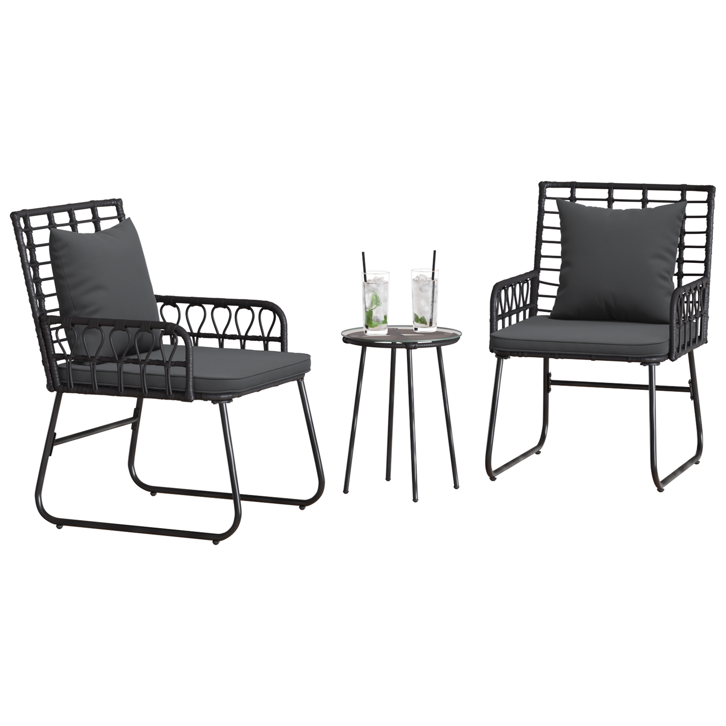 Tuin Eetset met kussen 3 pcs Zwart, Antraciet 35 x 35 x 45 cm