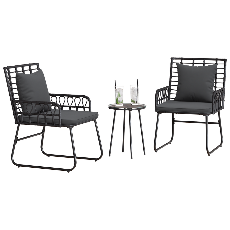 Tuin Eetset met kussen 3 pcs Zwart, Antraciet 35 x 35 x 45 cm