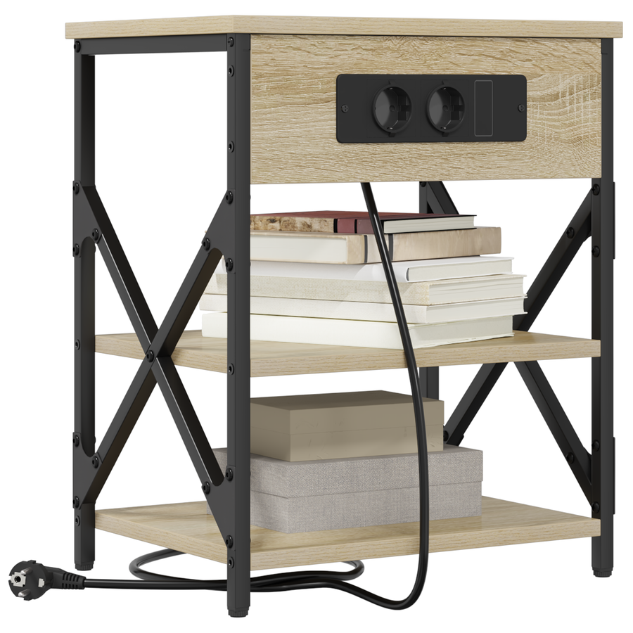 Nachtkastje met Oplaadstation 2 pcs Sonoma eiken Bewerkt hout