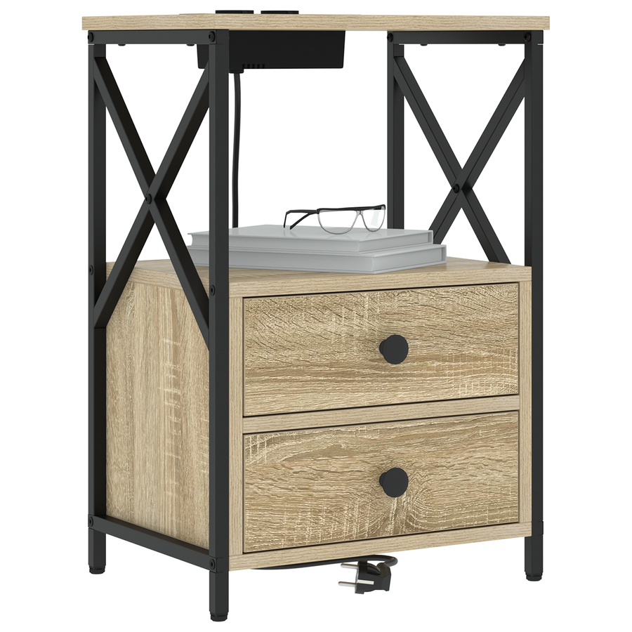 Nachtkastje met Oplaadstation 2 pcs Sonoma eiken Bewerkt hout