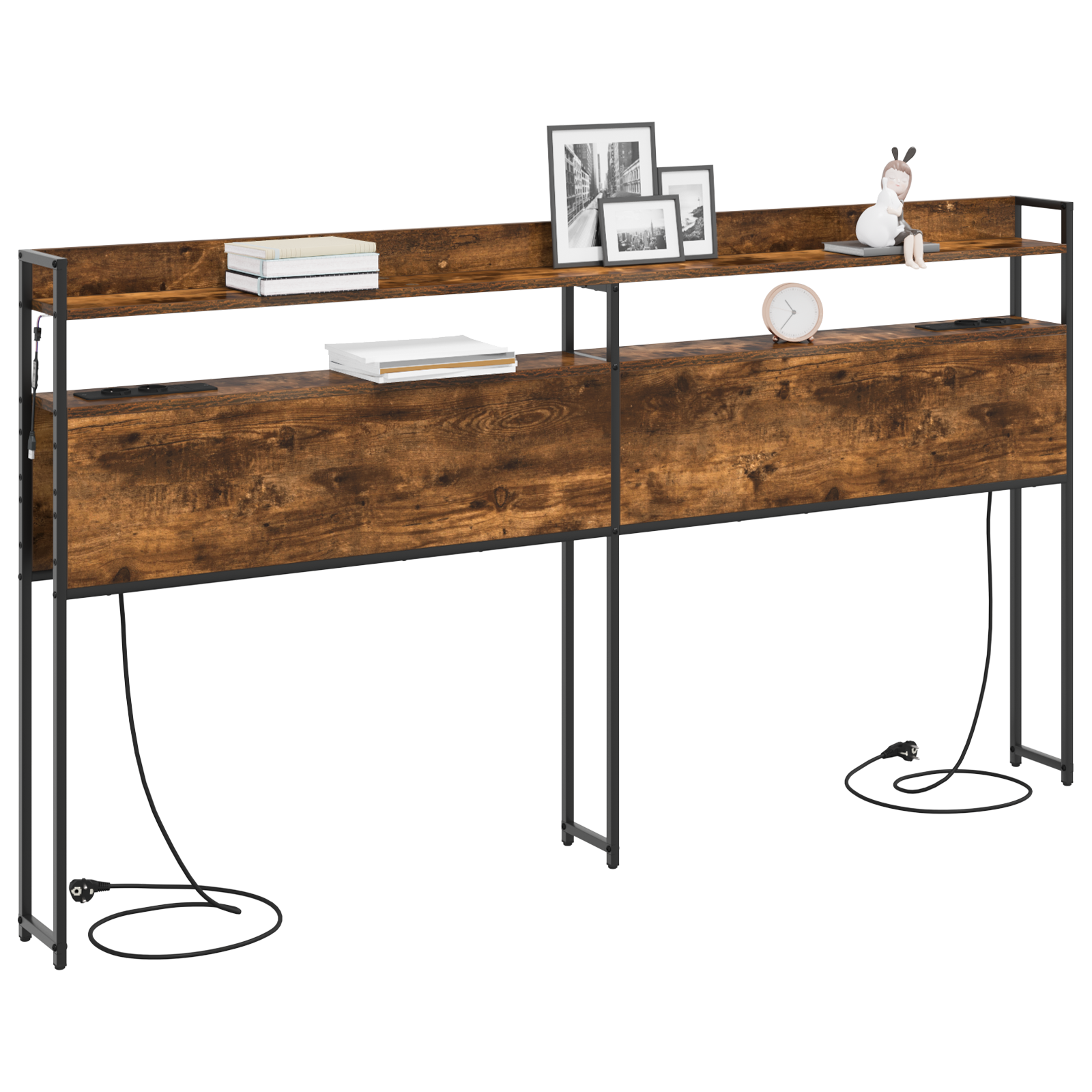 Opberghoofdbord Gerookt eiken 180 cm Bewerkt hout