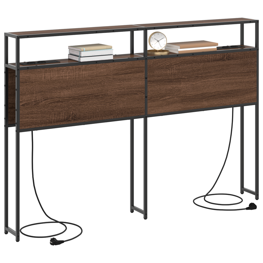 Opberghoofdbord met hoofdeinde met opslag Bruin eiken 140 cm Bewerkt hout
