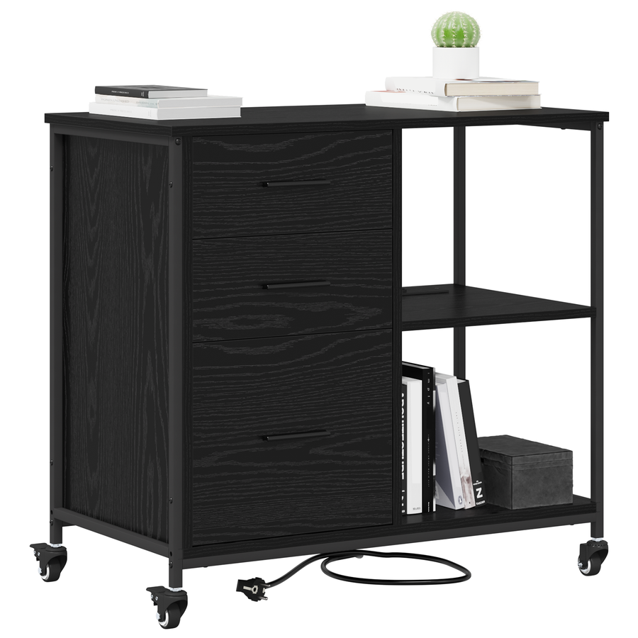 Kantoor kast met wiel Zwart eiken 76 x 41 x 72 cm Bewerkt hout