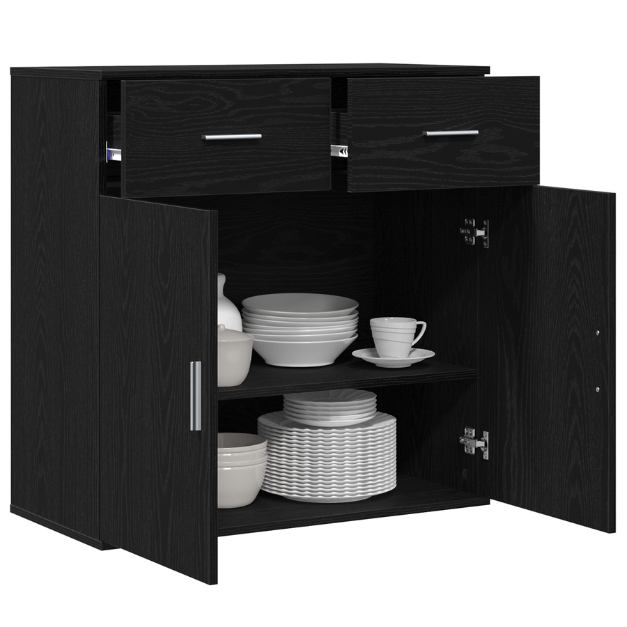 Dressoir met lade met plank met opslag met de deur Zwart eiken 79 x 38 x 80 cm Bewerkt hout
