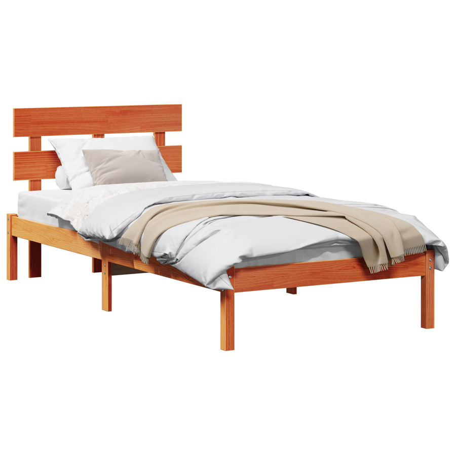 Bedframe met Hoofdbord Wax Bruin 100x200 cm Massief Grenenhout