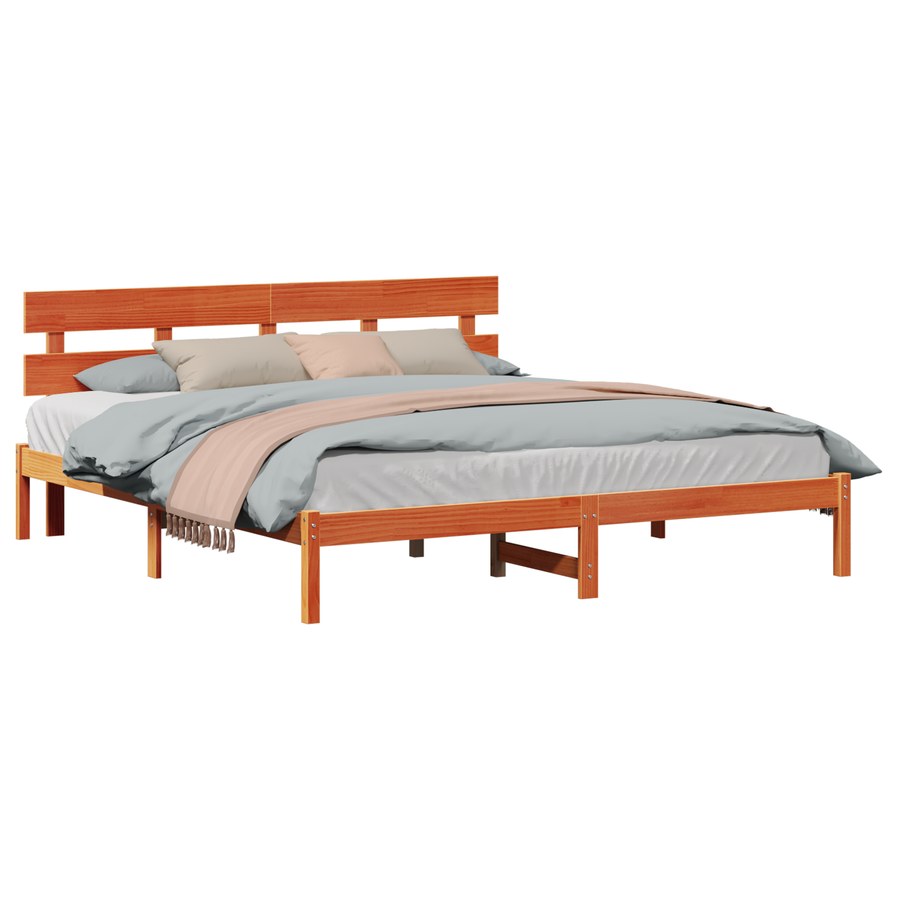 Bedframe met Hoofdbord Wasbruin 200x200 cm Massief Hout Grendel