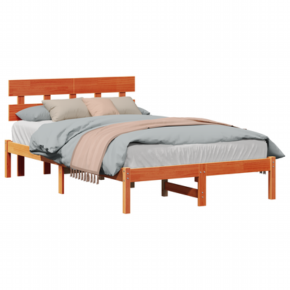 Bedframe met Hoofdbord Wax Bruin 140x190 cm Massief Grenenhout