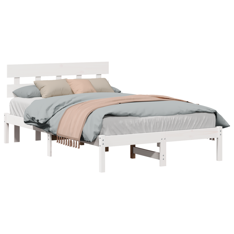 Bedframe met Hoofdbord Wit 135x190 cm van Massief Grenenhout