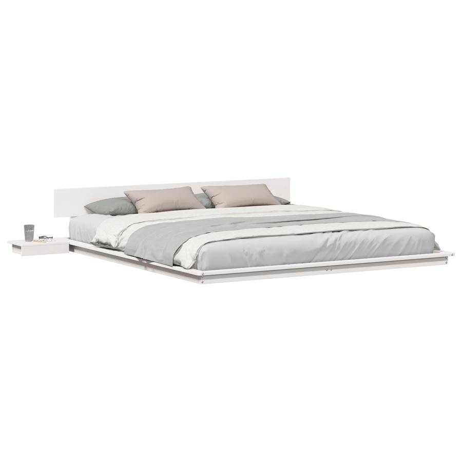 Bedframe met Bedzijtafels Wit 200x200cm Massief Hout