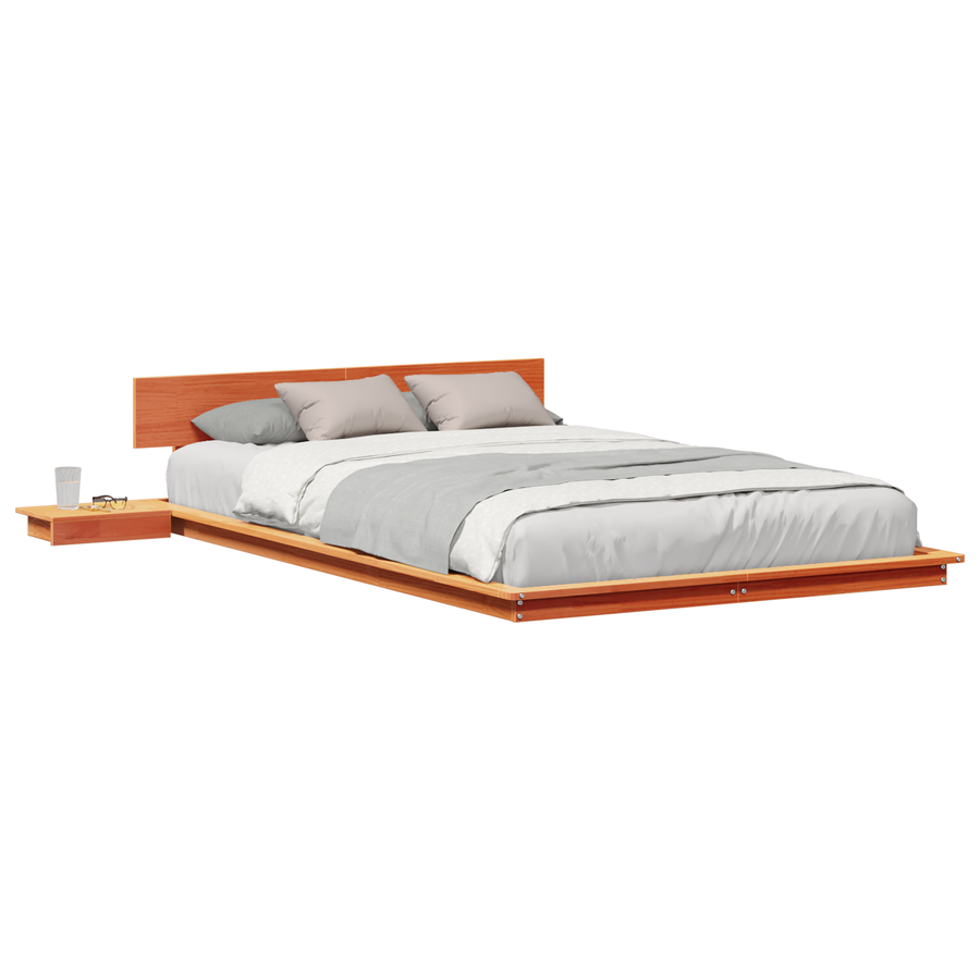Vloerbedframe met bijzettafels Wax Bruin 120x200cm Massief Hout