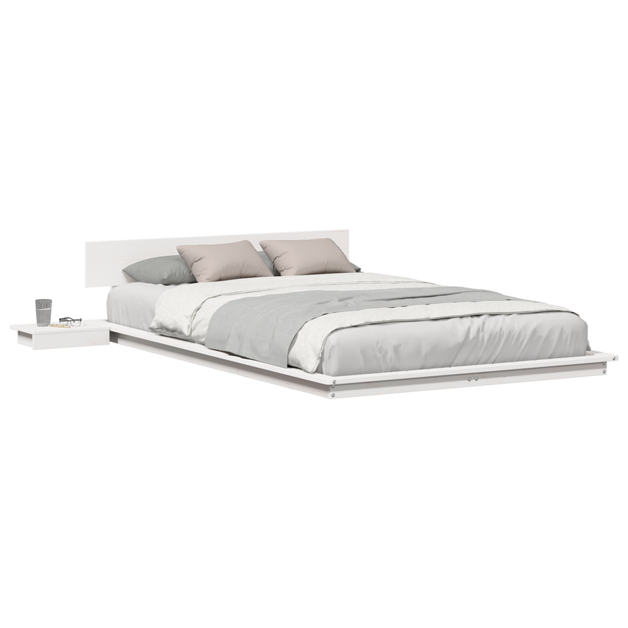Bed Frame met Nachtkastjes Wit 135x190cm Massief Hout