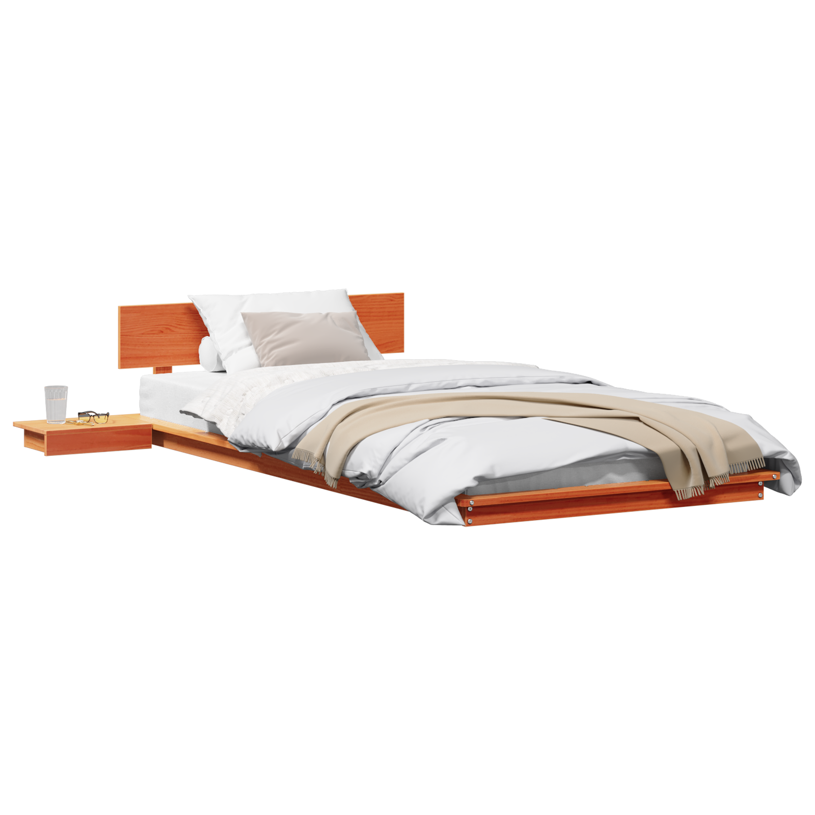 Vloerbedframe met Nachtkastjes, Wax Bruin, 100x200 cm, Massief Hout