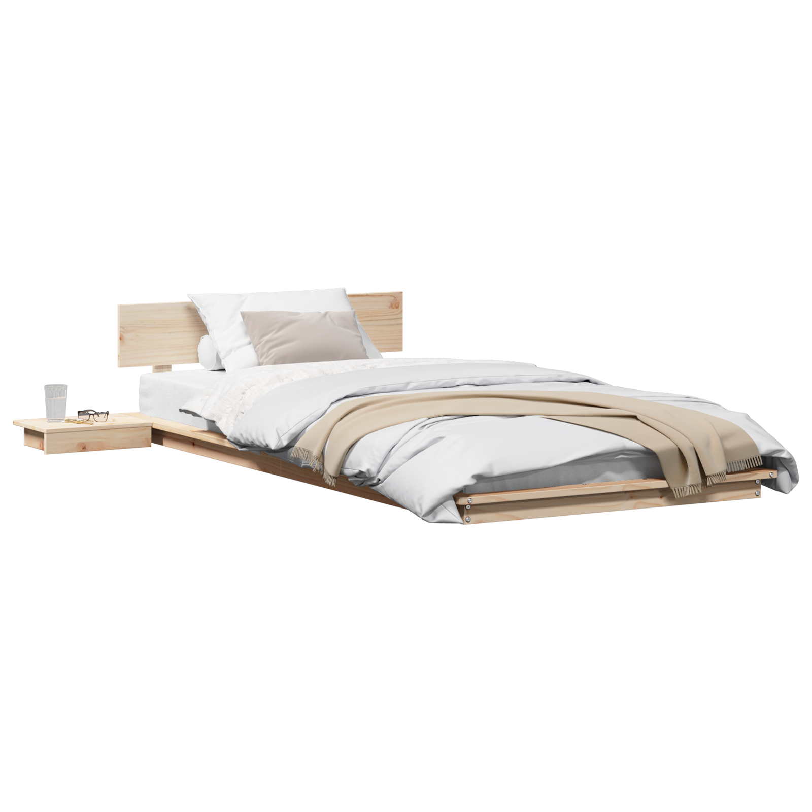 Bedframe met Nachtkastjes 90x190 cm van Massief Hout