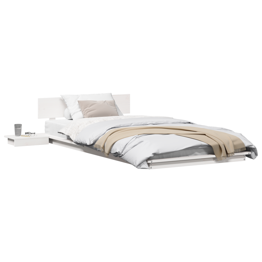 Ligbedframe met Nachtkastjes Wit 75x190cm Massief Hout
