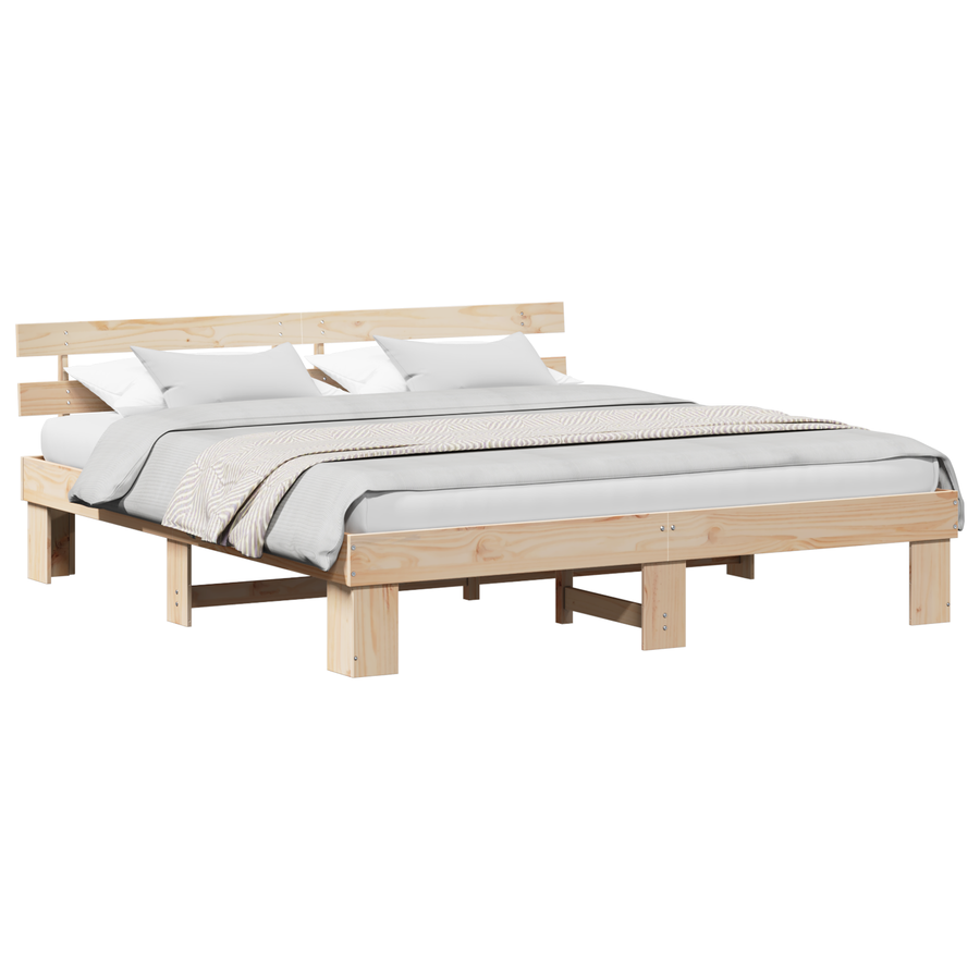 Bedframe met hoofdbord 200x200 cm van massief grenenhout