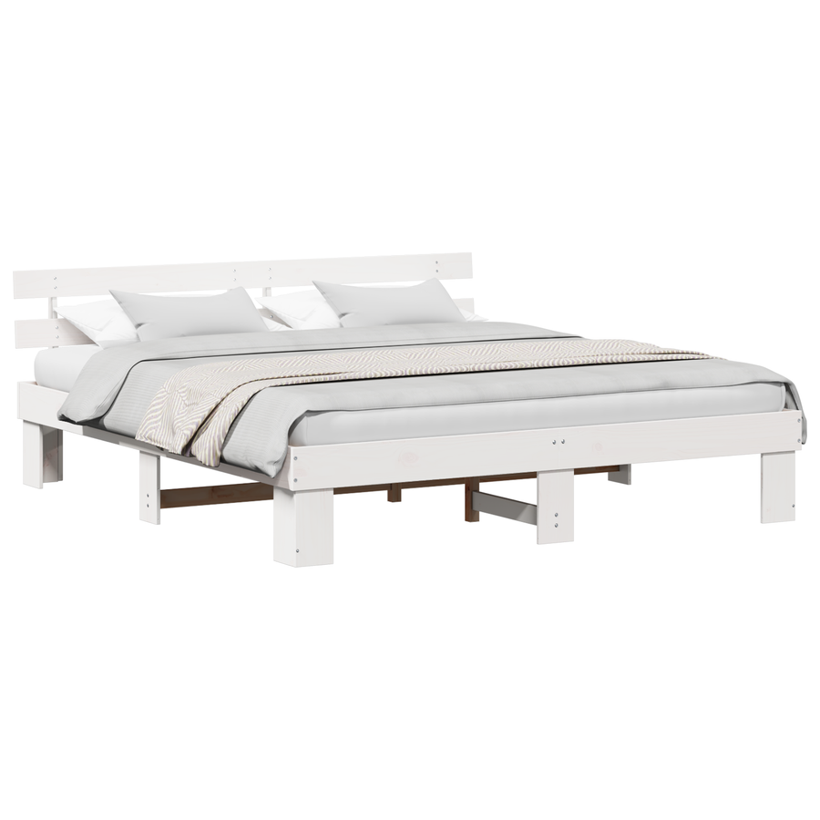 Bedframe met hoofdbord Wit 200x200 cm Massief grenenhout