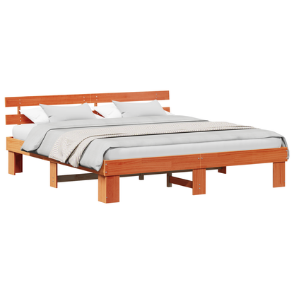 Bedframe met Hoofdeinde - Gewaxte Bruine 200x200 cm - Massief Grenenhout