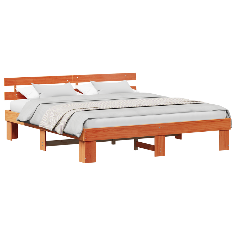 Bedframe met Hoofdeinde - Gewaxte Bruine 200x200 cm - Massief Grenenhout